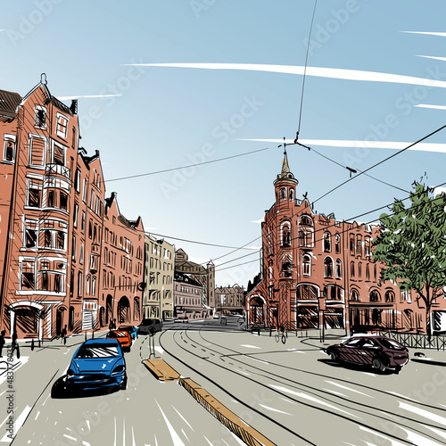 Amsterdam hand drawn, city sketch, vector illustration