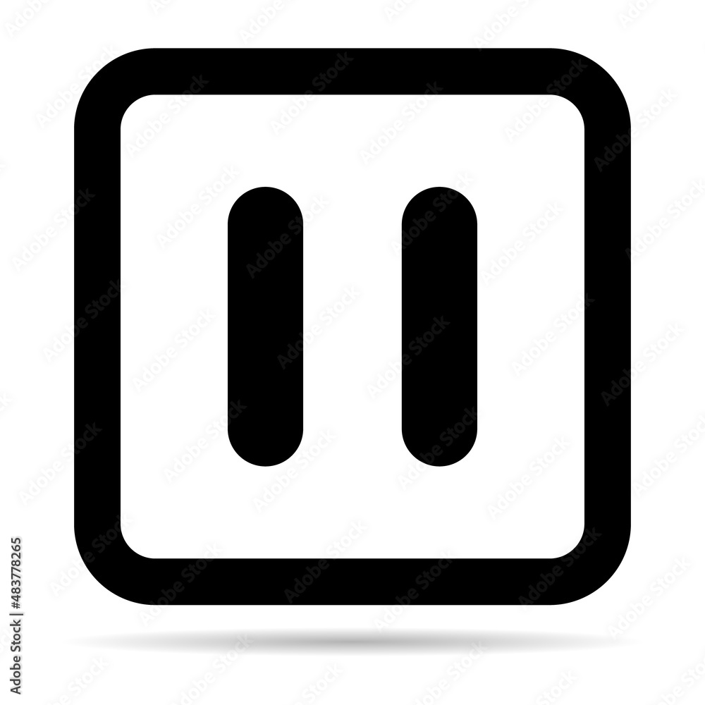 Stop and pause icon with shadow, interface media button, internet player video symbol, web film audio vector illustration Stop and pause icon with shadow, interface media button, internet player video symbol, web film audio vector illustration