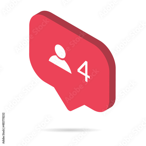 Follower isometric notification symbol for application instagram. Web app button for social media. Vector illustration icon
