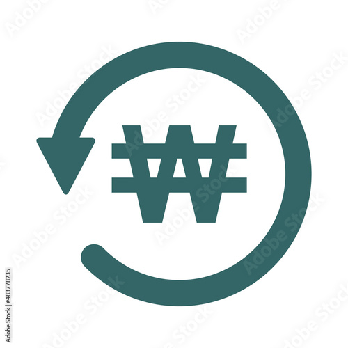 Chargeback won icon symbol, return south korea money isolated on white background