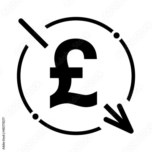 Cost reduction- decrease pound icon. Vector symbol isolated on background
