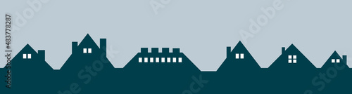 Roofs house silhouette icon, city concept template panorama, landscape vector illustration