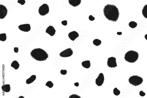 Dalmatian pattern. Seamless print of an animal skin with black spots on white background.