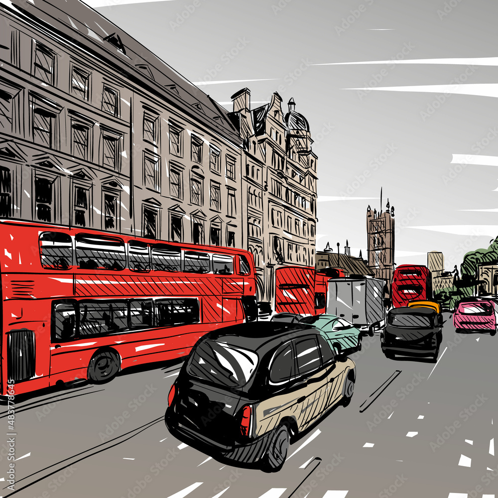 Obraz premium London city hand drawn. Building sketch, vector illustration