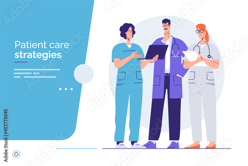 Vector outline illustration of a medical personnel, health workers, hospital physicians. Editable stroke, global swatches