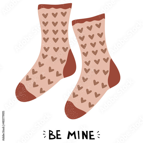 Cute pair of socks with hearts. A symbol of love.Happy Valentines Day concept. Vector illustration eps 10 isolated on white background