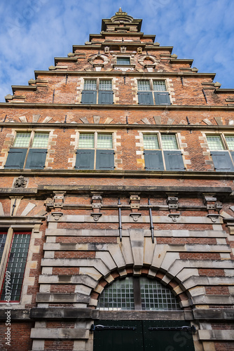 Architectural fragments of Vleeshal building (former meat-hall) - historical building dating from 1603 on Haarlem Grote Markt. Haarlem, North Holland, the Netherlands. photo