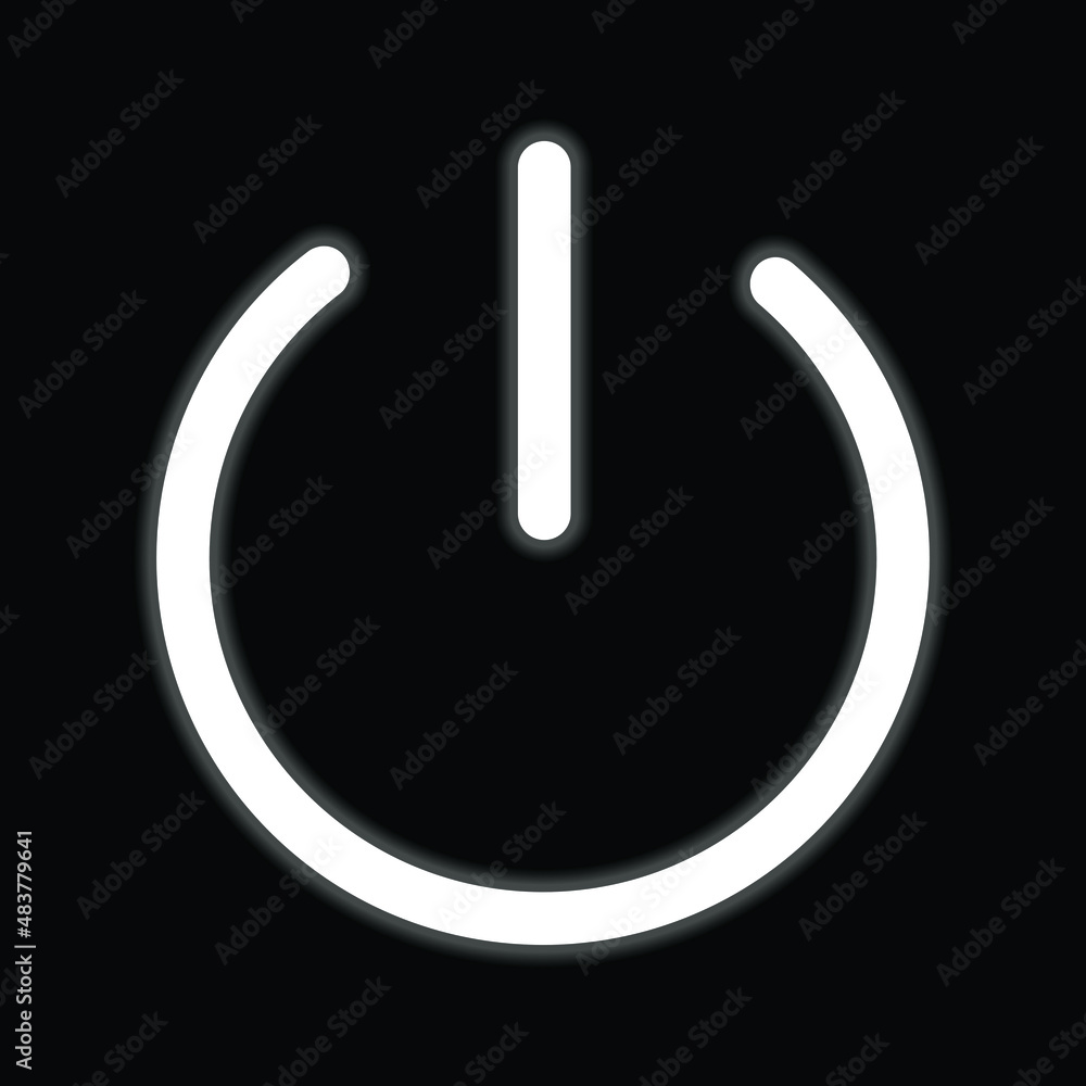 White neon power icon vector illustration