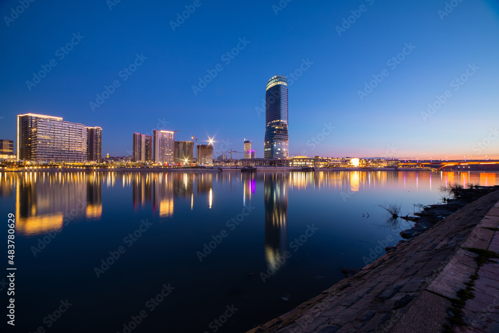Fototapeta premium Golden Hour in Belgrade Waterfront, Capitol of Serbia