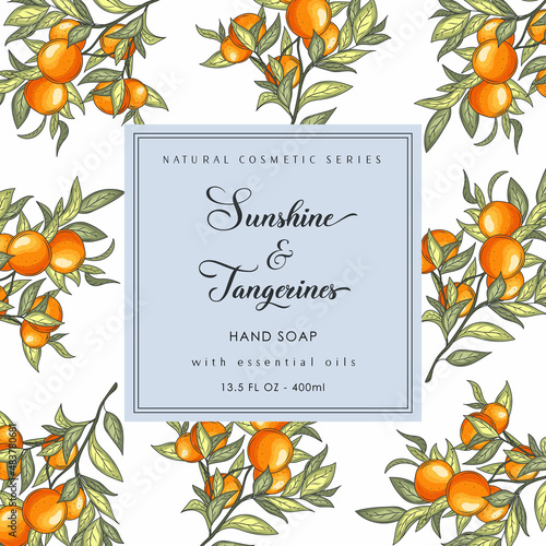 Tangerines Bath Cosmetics Package Box. Abstract Vector