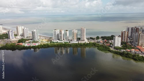 Panning wide landscape of historic buildings of capital city of Maranhao. Downtown Sao Luis Maranhao Brazil. Northeast Brazil.  Tourism landmark. Travel destination. photo