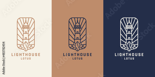 Lighthouse lotus vektor logo vintage
