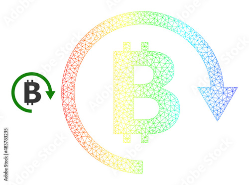 Spectrum colorful mesh bitcoin repay. Vector model created from bitcoin repay icon. Colored carcass mesh icon.