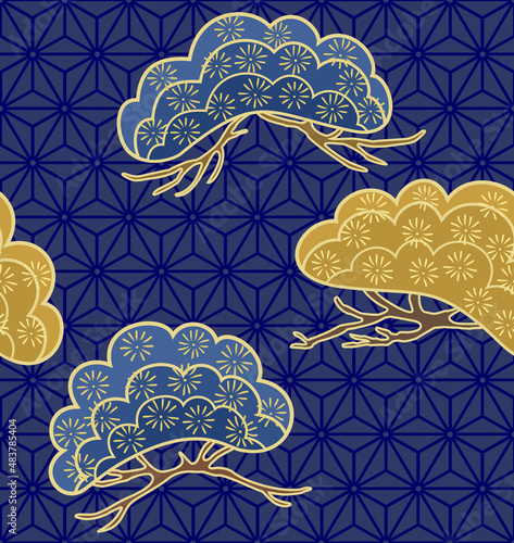 Seamless pattern with pine tree. Japanese pattern. Ornament with oriental motifs. Vector.
