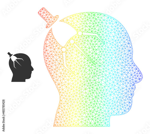 Rainbow vibrant mesh brain intruder. Vector model created from brain intruder icon. Colorful frame mesh icon.