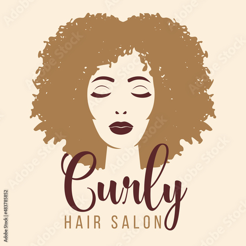 Silhouette of a woman with afro hair. Hair salon logo for people with curly, wavy, and afro hair.
