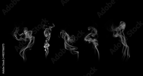 Set of white smoke group on black background
