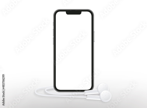 Smartphone and headphones mockup, vector illustration