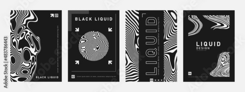 Set of black and white liquid backgrounds. Poster templates for your design. Vector illustration.