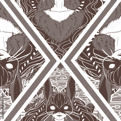 Moon Bunny Vector Seamless Surface Pattern Design