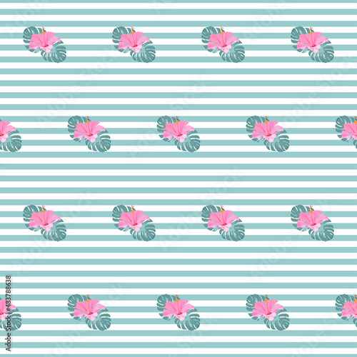 Exotic tropical seamless pattern with flower. Vector.