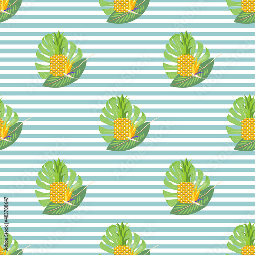 Exotic tropical seamless pattern with flower. Vector.