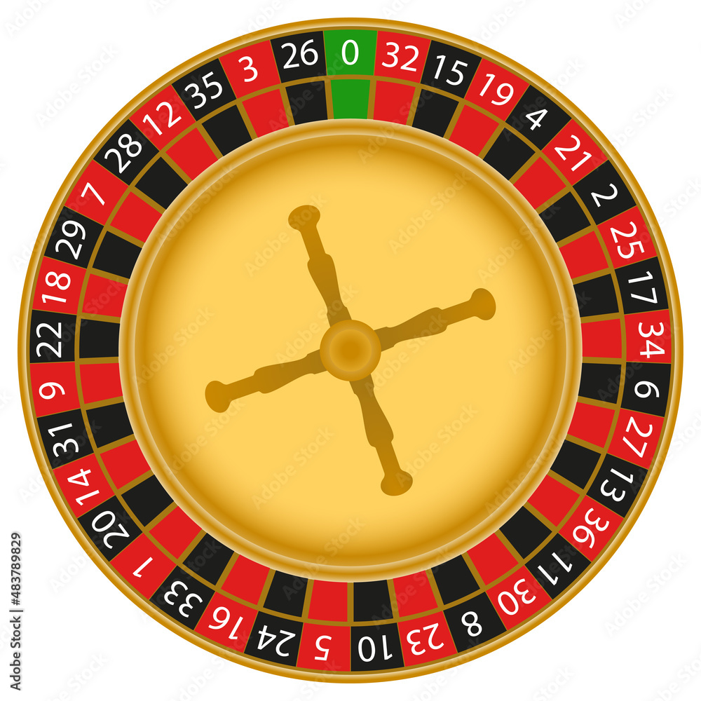 European roulette wheel. Cylinder with 36 numbers and zero Vector illustration Isolated on white background European roulette wheel. Cylinder with 36 numbers and zero Vector illustration Isolated on white background