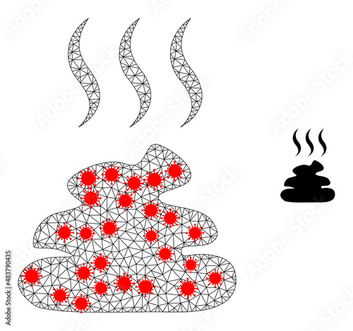 Polygonal shit smell in lockdown style. Polygonal wireframe shit smell image in low poly style with connected linear items and red infection elements.