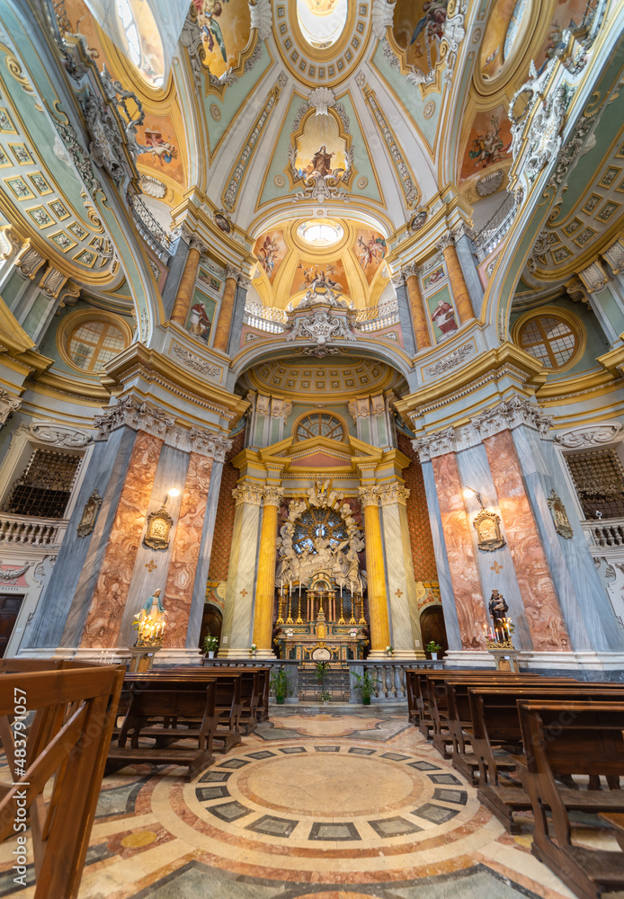 Bra, Cuneo, Piedmont, Italy - interior of the church of Santa Chiara (17th century) in Via Barbacana, Piedmontese rococo masterpiece