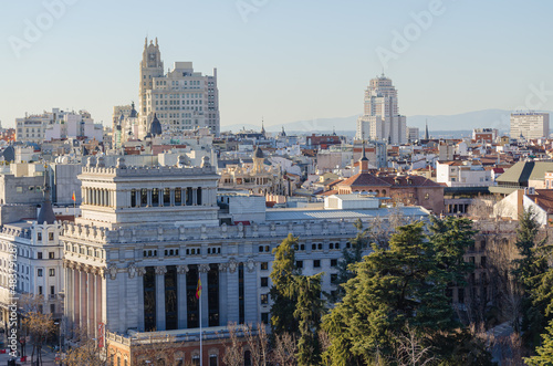 View of the roofs of the city of Madrid from the terrace of the Cículo de Bellas Artes. Spain