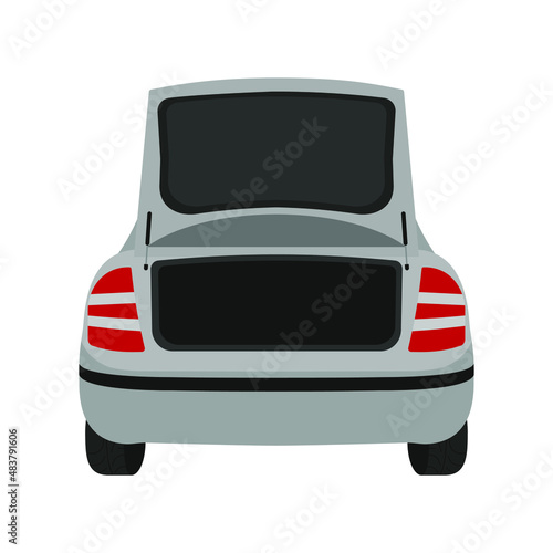Car with an open trunk on a white background (back view)