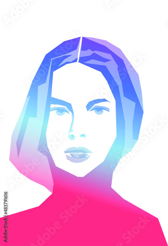 Stylised portrait of a young woman. Fancy look. Vector illustrations. Cool design. Print idea