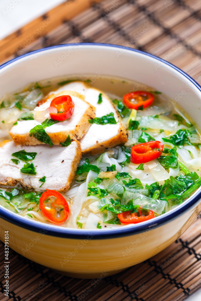 Vieatnamese soup pho with chicken meat Vieatnamese soup pho with chicken meat