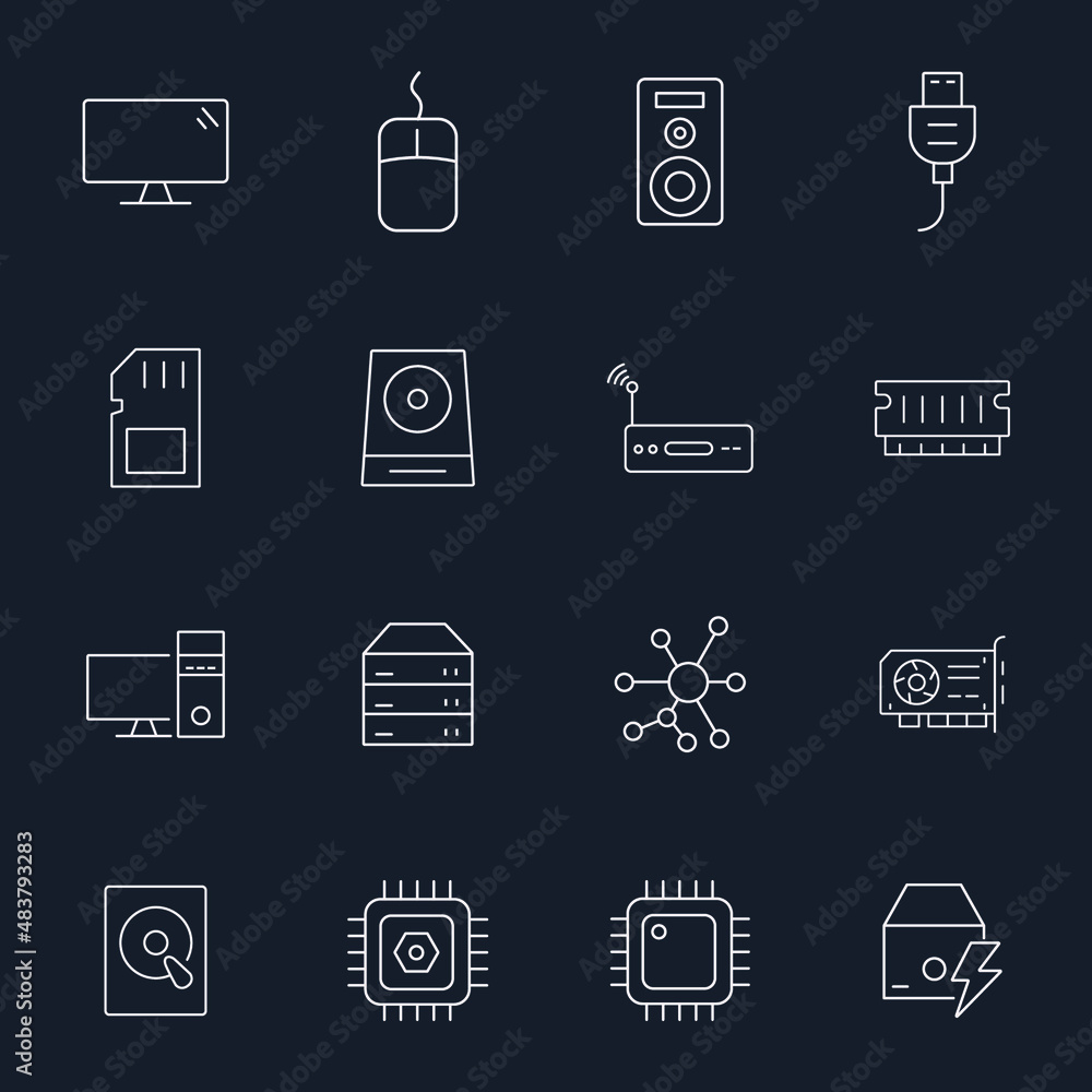 Computer components icons set . Computer components pack symbol vector elements for infographic web Computer components icons set . Computer components pack symbol vector elements for infographic web