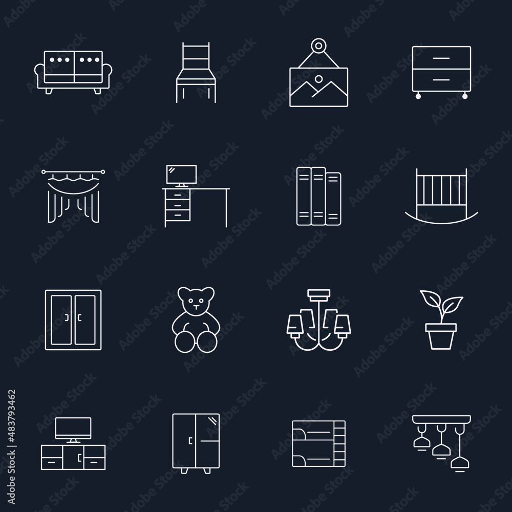 Furniture icons set . Furniture pack symbol vector elements for infographic web Furniture icons set . Furniture pack symbol vector elements for infographic web