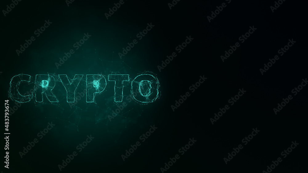 Crypto title with plexus effect. Connected lines with dots. Lines title plexus