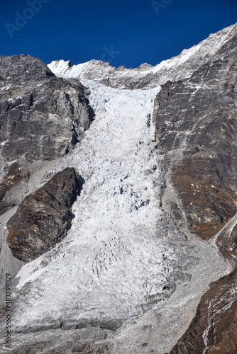 Glacier in the Himalaya mountains. Tamang Heritage Trail and Langtang trek day 8 to Kyanjin Ri