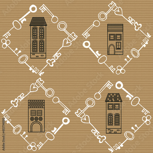 Seamless vector pattern with old houses