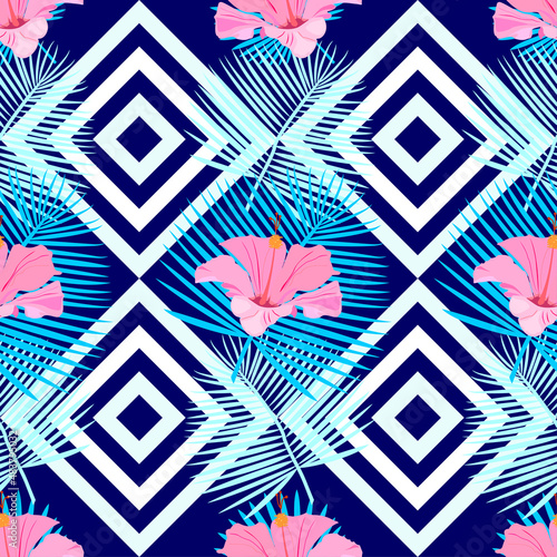 Exotic tropical seamless pattern with flower. Vector.
