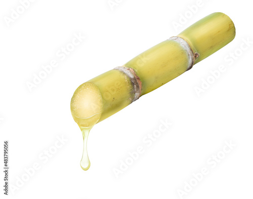 Sugar cane juice dripping isolated on white background.