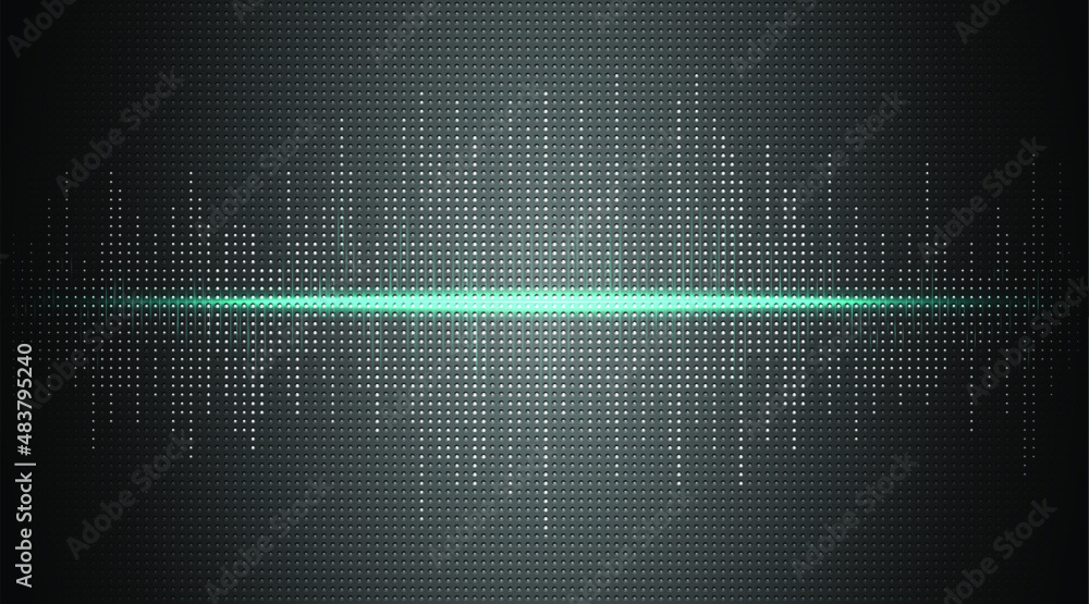 Glowing dotted sound wave wallpaper. Spotted light graph equalizer with color dodge style background.
