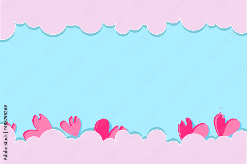Valentin's day background with pink heart shaped and cloud, space for text, Abstract vector, paper cut, Happy and love Valentin's day background with pink heart shaped and cloud, space for text, Abstract vector, paper cut, Happy and love