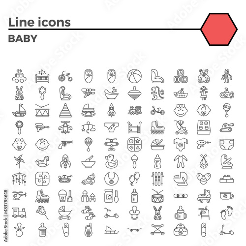 Baby Thin Line Related Icons Set on White Background. Simple Mono Linear Pictogram Pack Stroke Logo Concept for Web Graphics