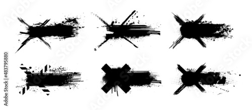 Dirty paint Callouts titles in grunge style. Callouts bar label Ink brushstroke and paintbrush template with splashes grunge. Dirty artistic design Callout Titles with X (cross hairs). Vector ink box