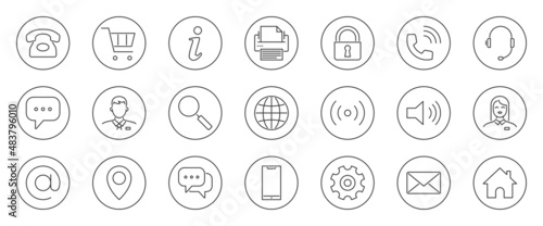 Business Card Icons. Name, Phone, Mobile, Location, Place, Mail, Fax, Web. Contact Us, Information, Communication. Illustration for Web Site or Mobile App. Related Line Icons