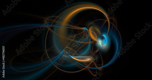 Abstract colorful glowing blue and orange fractal shapes. Digital fractal art. 3d rendering.