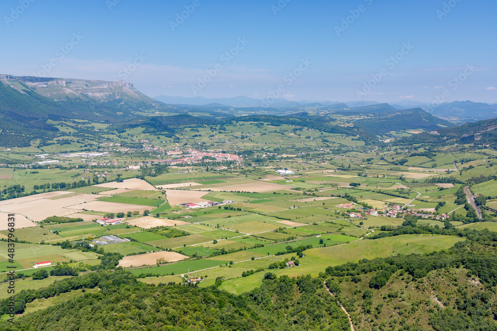 View of the village of Orduña, Delika valley and Nervion river canyon. Located in the Araba province, Basque Country, north of Spain.