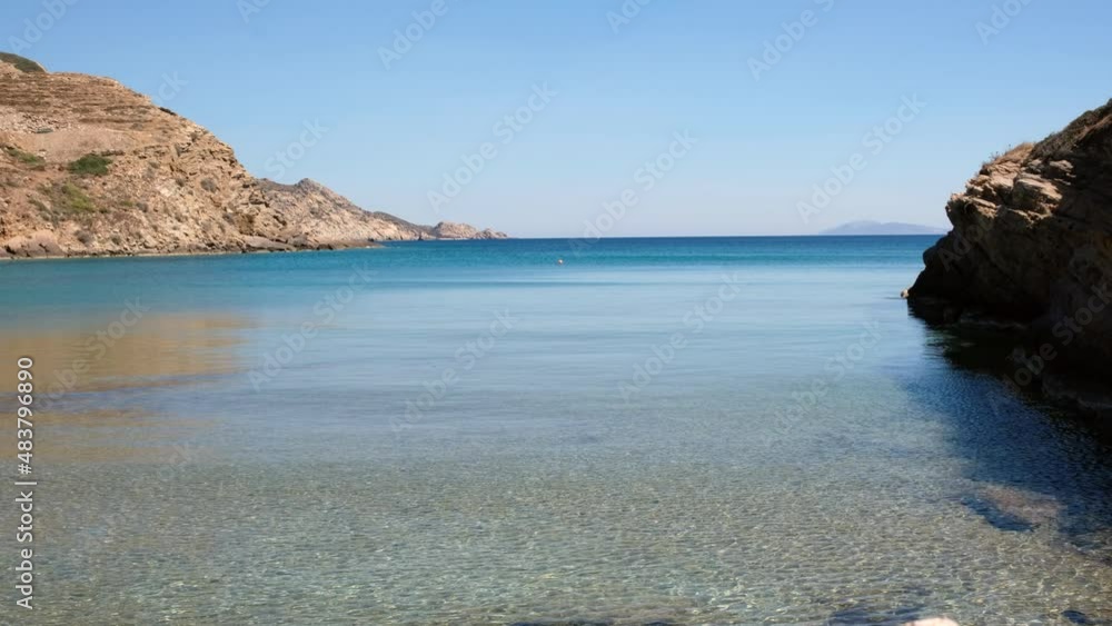 Amazing view of the beautiful turquoise beach of Kolitsani in Ios Greece