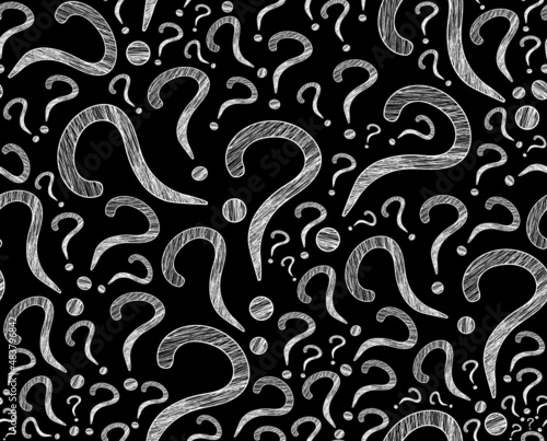 Scientiic vector seamless pattern with handwritten question marks, pencil drawings effect photo