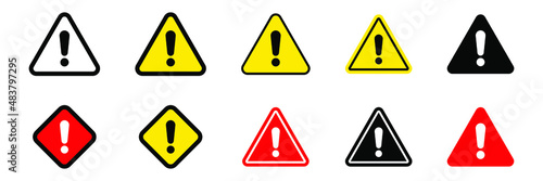 Danger sign, warning sign, attention sign. Danger icon, warning icon, attention icon.